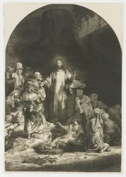 De Honderd Guldens Prent: het centrale stuk met Christus predikend, de plaat gebogen