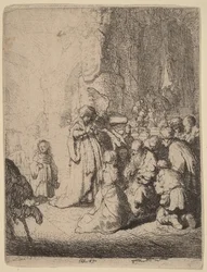 De offerande in de tempel met de engel: kleine plaat