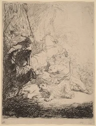De jacht op de kleine leeuw (met twee leeuwen)