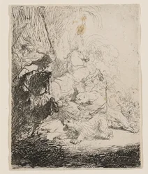 De jacht op de kleine leeuw (met twee leeuwen)