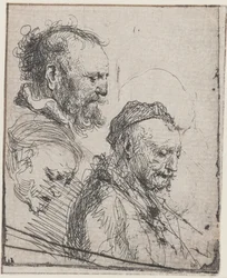 Drie studies van hoofden van oude mannen