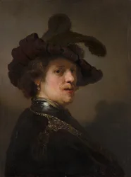 Tronie van een man met een gevederde baret, ca 1635-1640