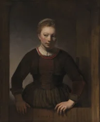 Jonge vrouw bij een openstaande halve deur, 1645