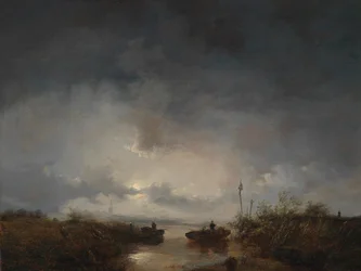 Vissers in een maanverlichte nacht