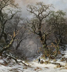 Jagers in het bos in de winter
