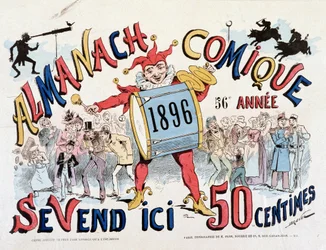 Een clown met een trommel en bekkens - Tekening door Draner (Jules Georges Renard)