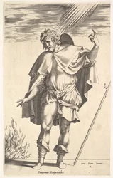 Empedocles, frontaal staand met zijn hoofd in driekwart zicht