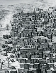 Uitzicht op de stad Timboektoe, Mali, gravure uit Reizen door Centraal-Afrika naar Timboektoe, door Rene Caillie tussen 1824 en 1828, Afrika