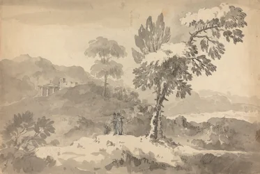 Drie figuren in een landschap