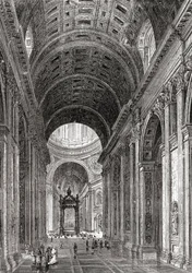 Interieur van de Sint-Pietersbasiliek, Vaticaanstad, Rome, Italië in de late 19e eeuw