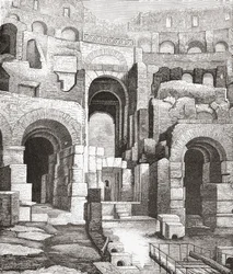Interieur van het Colosseum, Rome, Italië sinds de opgravingen van 1874. Uit Italiaanse Afbeeldingen door Rev. Samuel Manning, gepubliceerd ca. 1890.