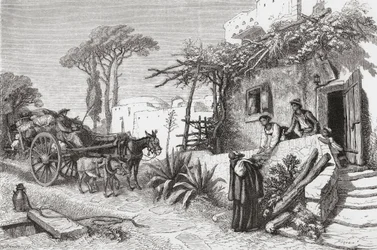 Bedelmonniken nabij Napels, Italië in de late 19e eeuw. Uit Italiaanse afbeeldingen door Rev. Samuel Manning, gepubliceerd ca. 1890