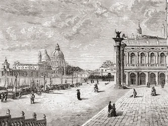 Piazza San Marco of het San Marcoplein, Venetië, Italië in de late 19e eeuw. Uit Italiaanse foto