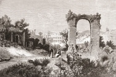 Het Palatijn vanaf de Aventijnse Heuvel, Rome, Italië in de late 19e eeuw