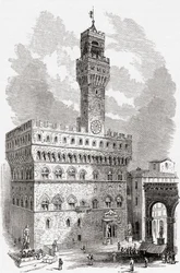 Het Palazzo Vecchio, Florence, Toscane, Italië in de late 19e eeuw. Uit Italiaanse afbeeldingen door Rev. Samuel Manning, gepubliceerd ca. 1890.