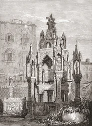 De Scaliger graven, Verona, Italië in de late 19e eeuw. Uit Italiaanse Prenten door Rev. Samuel Manning, gepubliceerd ca. 1890.
