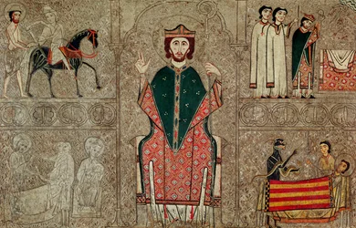 Altaarfrontaal uit de kerk van Sint Martinus, Chia, Spanje, met afbeelding van Sint Martinus van Tours en vier scènes uit zijn leven