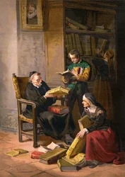 De priester Pero Perez en de kapper Nicolas inspecteren de boeken in Don Quichot
