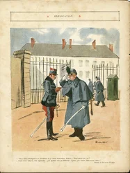 Illustratie van Ricardo Flores (1878-1918) in Le Lire, 23/04/10 - Uitleg - Leger, Kazerne