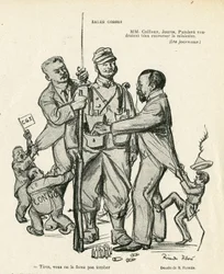 Illustratie van Ricardo Flores (1878-1918) in Le Rire, 21/06/13 - Verkoop kinderen - Leger, Militaire Dienst, Socialisme - Jaurès Jean, Caillaux Joseph (1863-1944), Painlevé Paul (1863-1933)