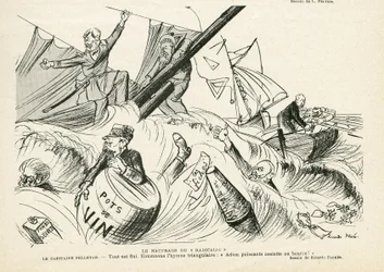 Illustratie van Ricardo Flores (1878-1918) in Le Rire, 25/05/12 - Het schipbreuk van radicalisme - Radicalisme, Maritiem Marine Kust, Roken, Yachting, Tabak - Combes Emile (1835-1921), Andre Louis (1838-1913), Pelletan Camille (1846-1915) - Grafische parod