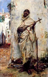 Arabische muzikant. Schilderij van Ricardo de Madrazo Y Garreta (1852-1917). Olieverf op hout. Privécollectie.