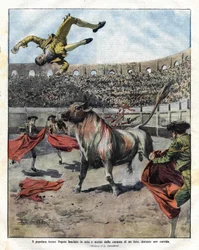 Overlijden van de Torero JOSE CLARO PEPETE in Murcia op 7 september 1910. Illustratie van Salvadori voor de Domenica del Corriere van 18 september