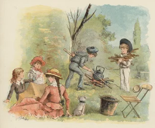 Kinderen bereiden zich voor op een picknick