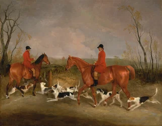 George Mountford, jager van de Quorn, en W. Derry, meute-assistent, bij John O