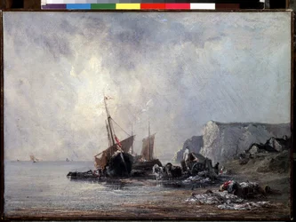 Boten aan de kust van Normandië
