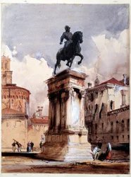 Ruiterstandbeeld van de Colleoni de Verrocchio in Venetië, plein van de kerk van San Giovanni en Paolo. Aquarel door Richard Parkes Bonington (1801-1828) 19e eeuw Parijs, Louvre Museum
