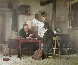 Wachten op de postkoets (kleur litho)