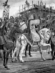 Edward de Belijder kijkt naar de bouw van Westminster Abbey, ca. 1050, ca. 1920