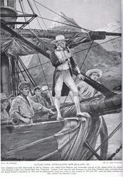 Kapitein Cook nadert Nieuw-Zeeland, illustratie uit 