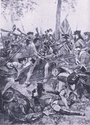 Slag bij Ramilles, 23 mei 1706: De aanval van het Ierse Regiment, illustratie uit British Battles on Land and Sea, 1915