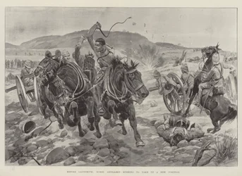 Voor Ladysmith, paardengeschut haast zich om een nieuwe positie in te nemen