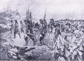 Blenheim, 13 augustus 1704: Bestorming van het dorp, illustratie uit British Battles on Land and Sea, 1915
