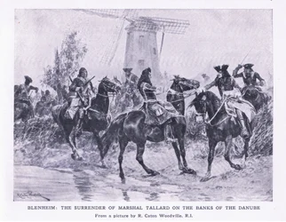 Blenheim, 13 augustus 1704: De overgave van maarschalk Tallard aan de oevers van de Donau, illustratie uit British Battles on Land and Sea, 1915