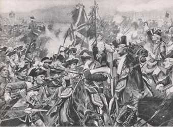 De Slag bij Minden, 1 augustus 1759, illustratie uit British Battles on Land and Sea, 1915