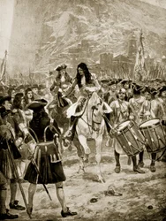 De overgave van Gibraltar aan de Engelsen, 24 juli 1704, illustratie uit 