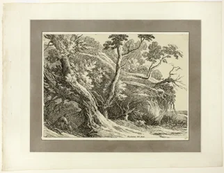Landschap met grote bomen, uit de eerste uitgave van Specimens of Polyautography