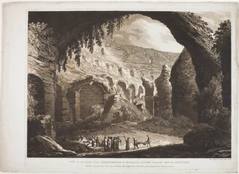 Gezicht op de binnenkant van het amfitheater van Vespasianus in Rome (het "Colosseo")