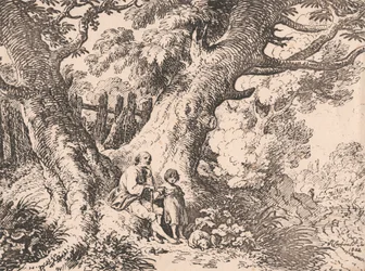 Oude Bomen met Oude Man, Kind en Hond