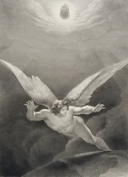 Satan springt over de muren van de Hemel, uit een Franse editie van 