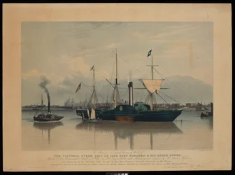 Deze plaat, van een origineel schilderij door Ward, van het Victoria stoomschip, van 1200 ton laadvermogen en 400 pk... gelanceerd op 20 juni 1837...
