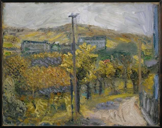 Bocht in de weg, Nussdorf, uitzicht op Kahlenberg (schilderij op doek)