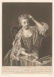 Jonge vrouw voor haar toilettafel