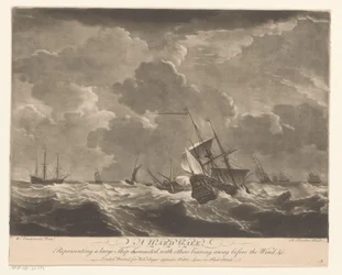 Marineschepen op hoge golven