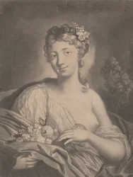 Lente: een jonge vrouw met bloemen in haar mantel, 1775