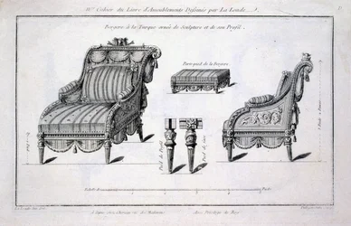 Bergère fauteuil in Turkse stijl, uit Oeuvres diverses de Lalonde, decorateur et dessinateur, gepubliceerd 1780-96